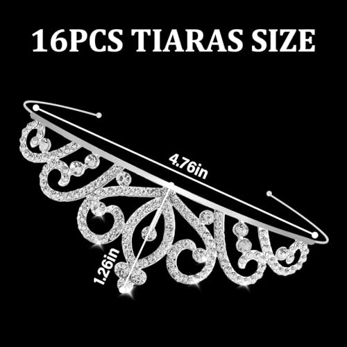 16-Piece Silver Rhinestone Tiara Set for Weddings, Proms & Parties