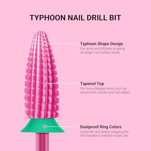 MelodySusie Typhoon Nail Drill Bits Coarse-C Pink Blossom 3/32'' Carbide Tungsten for Acrylic & Gel