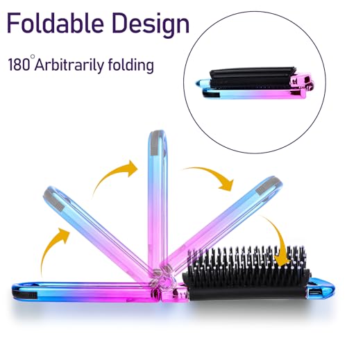 Mini Travel Hair Brush with Mirror - Foldable Compact Design