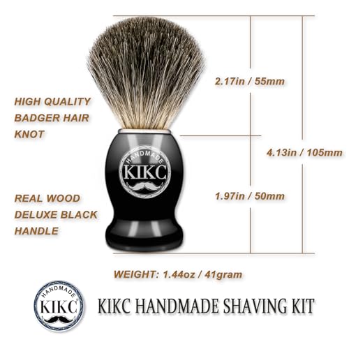 KIKC Hand Crafted Pure Badger Shaving Brush for Wet Shave, Soft Bristle, Wood Handle Black Color, Best Gift for Bearded Man