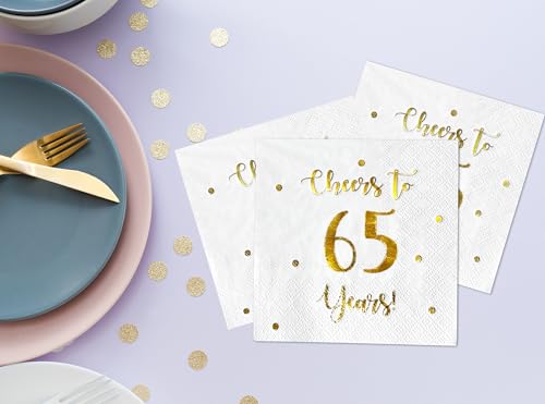 Cheers to 65 Years Cocktail Napkins - 50-Pack 3-Ply Party Supplies