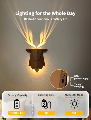 Deer Night Light with Remote Control - Dimmable Antler Sconce