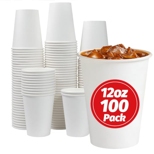 Clawsoff 12 oz Disposable Paper Cups - 100 Count, Leak-Proof, BPA-Free