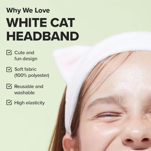 I DEW CARE 04 White Cat Headband - Soft Non-Slip Face Wash & Makeup Accessory