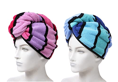 Anller 2-Pack 100% Cotton Hair Towel Wrap with Button for Fast Drying