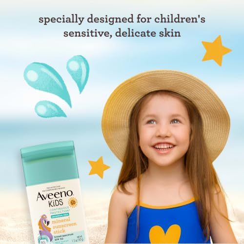 Aveeno Kids Zinc Oxide Mineral Sunscreen Stick, SPF 50, 1.5 oz