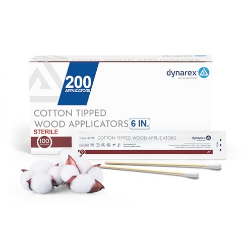 Dynarex 6" Cotton Tipped Wood Applicators, Sterile – Wound Care & Cleaning (100 Pouches, 2 per pouch)
