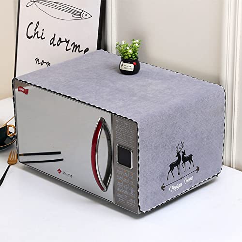 Microwave Oven Cover - Waterproof Cotton Linen Protector, 13.7x39.3 inches, Grey Deer Design