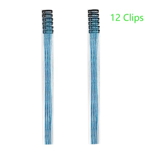 BALINGHAIR 22 Inch Lake Blue Clip-in Tinsel Hair Extensions, 12 Pcs Sparkling Glitter Hair Accessories for Women & Kids