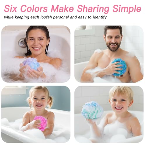 5 Pack Soft Mesh Shower Loofahs in Assorted Colors - Gentle Exfoliating Bath Sponge