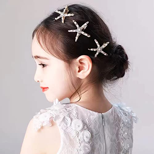 8Pcs Starfish Seashell Hair Clips with Pearls & Rhinestones - Bridal Wedding Hair Accessories