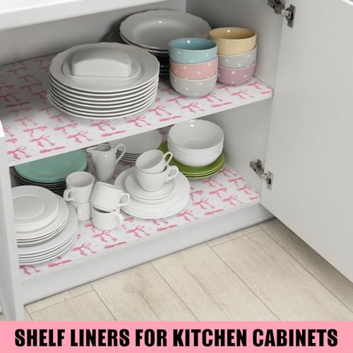 Kathfly Pink Bow Drawer & Shelf Liner - 12 x 118 Inch Waterproof Mat