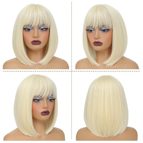 Blonde Bob Wig with Bangs for Women - Synthetic Daily Wear