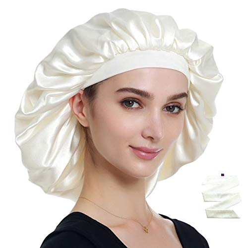 Alnorm Extra Large Silky Satin Bonnet – Double Layer, Double Care, White (One Size)