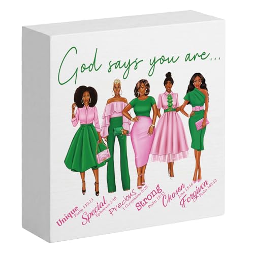 Inspirational Sorority Wooden Decor - 5x5 Pink & Green Gift