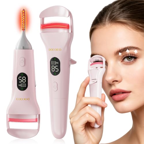 DOCOCO Dual Head Heated Eyelash Curler with 5 Heat Settings, USB-C Rechargeable, Fast 8s Heating, Long-Lasting Natural Curl