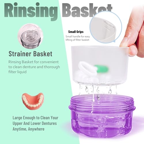 Mckkor Transparent Purple Leak-Proof Denture & Retainer Travel Case with Brush