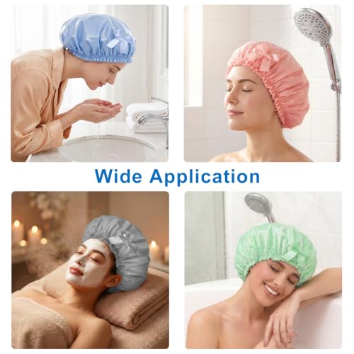 Large Waterproof Shower Cap Set for Women - 4 Reusable Hair Caps