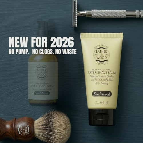 Lather & Wood Sandalwood After-Shave Balm for Sensitive Skin, Soothes Razor Burn & Moisturizes Face
