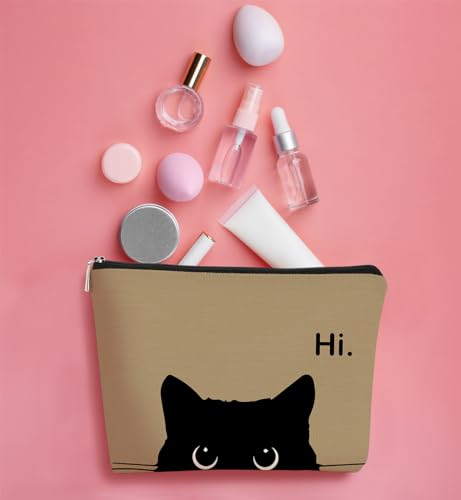 Black Cat Makeup Bag - Cute Linen Cosmetic Pouch for Travel & Gifts