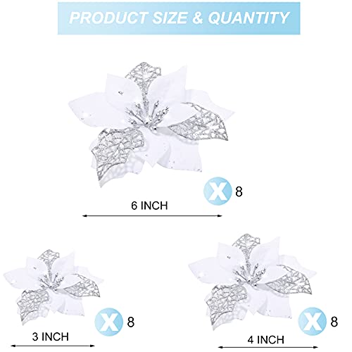 Boao 24 Pcs Glitter Poinsettia Flowers for Christmas Decor