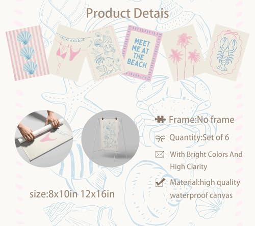 Coastal Granddaughter Canvas Wall Art Set - 6 Pieces, 8x10in