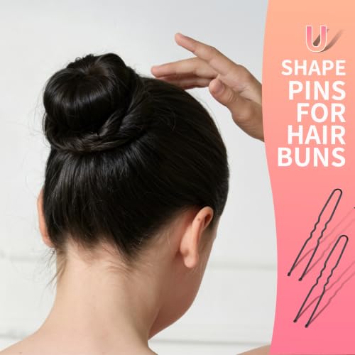 Teenitor 210 Black Hair Pins 3 Sizes U-Shaped Bobby Pins for Buns (2, 2.4, 2.8) — Clear Storage Box