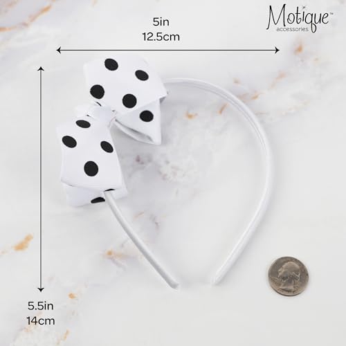 Motique Accessories Girls Polka Dot Bow Headband White - Soft, No-Damage, One-Size Hair Accessory