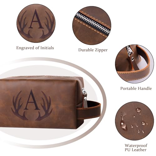 Aganmi Personalized Men's Toiletry Bag Dark Brown M Engraved Initials