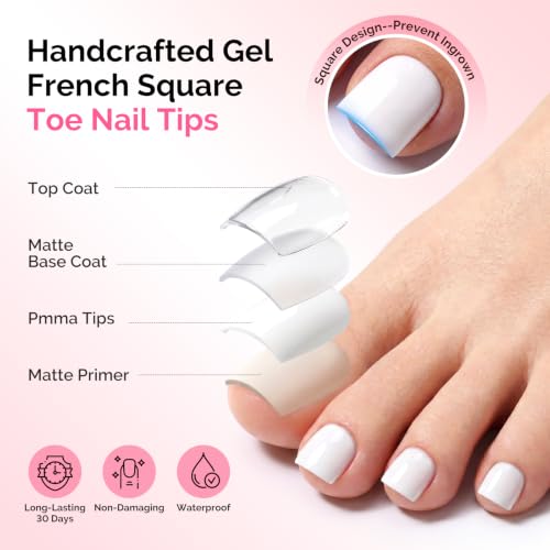 MelodySusie Press-On Toenails Kit - 150 Pcs Square Soft Gel Pedicure Set