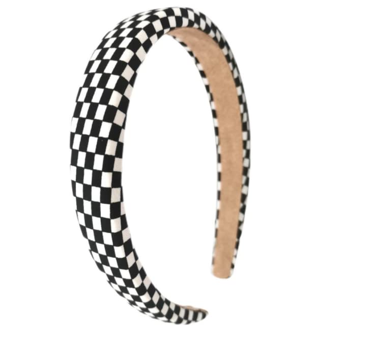 Black and White Checkered Headband for Women - Stretchable Tartan Hair Accessory