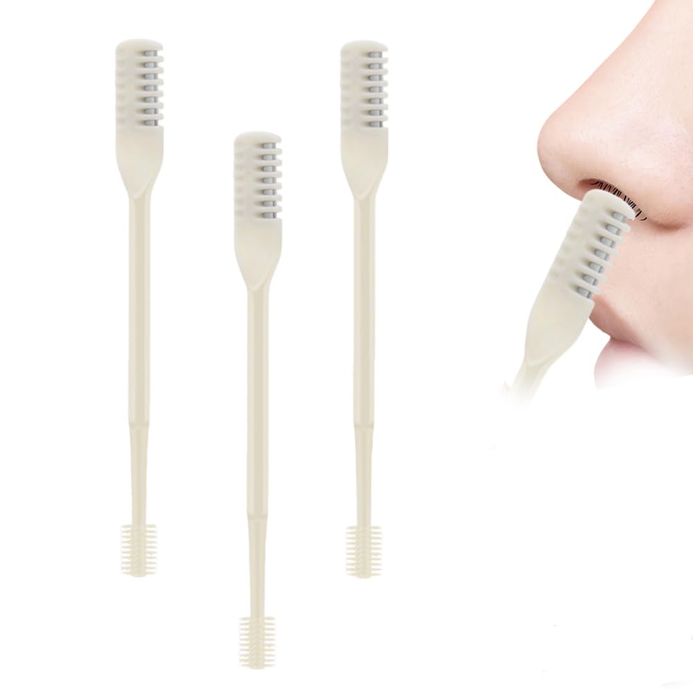 Nasal Hair Cutter, 2026 New Nose Hair Trimmer for Men Women, 360° Rotating Portable Manual Nose Hair Remover Tool, With Ear Picker Double Sided Noses Hairs Knife Travel Essentials (Beige, 3PCS)