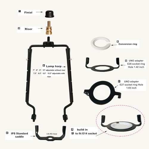Adjustable Lamp Harp Holder Kit for 7-10 Inch Lampshades - Black