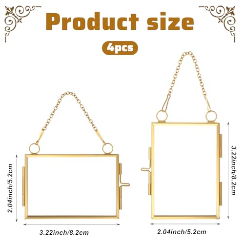 YUXIANLB 4 Pcs Mini Double Glass Frame for Pressed Flowers - 2x3 Inch Gold Wall Hanging Decor