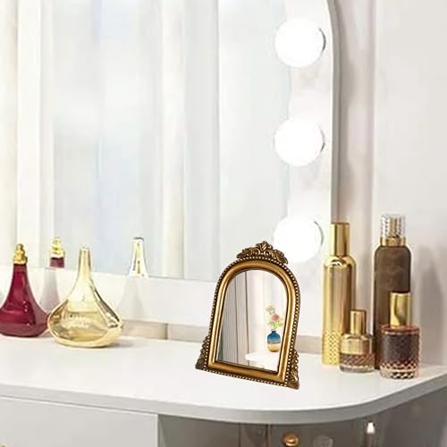 OIGUMR Vintage Gold Arched Mirror 9.6x6.5 Inch Baroque Resin Frame - Wall Mount