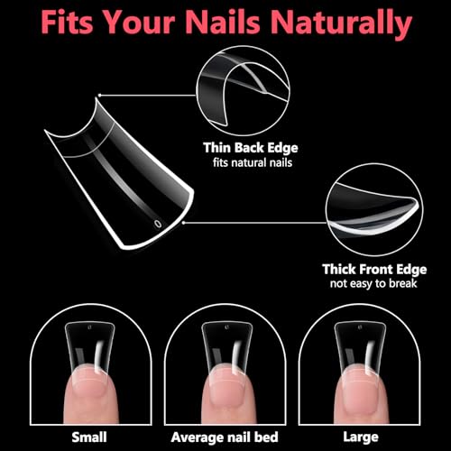 BlueZOO Half Cover Clear Duck Nail Tips 500Pcs Wide French Fake Nails