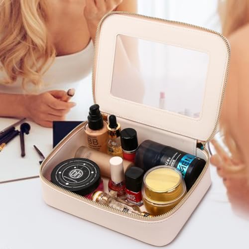 LOFOWN Clear Makeup Bag Set (Beige, M+Mini) - Travel Toiletry Pouch