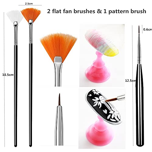 FULINJOY 20PCS Nail Art Tools Set Black - Brushes & Dotting Pens for Professional Nail Design