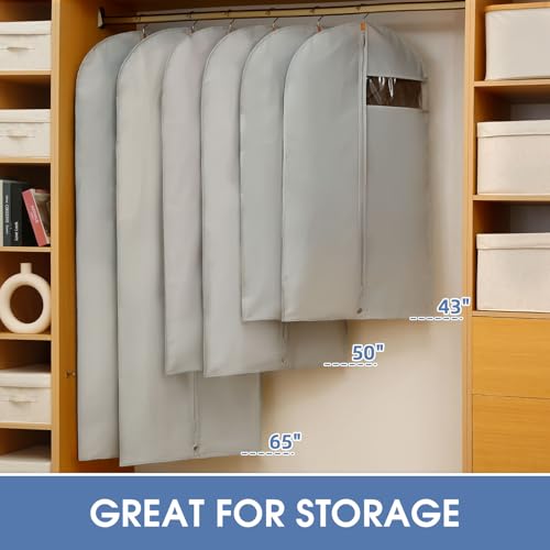 43" Hanging Garment Bags for Travel & Storage - 2 Pack Grey Suit Covers with Clear Window