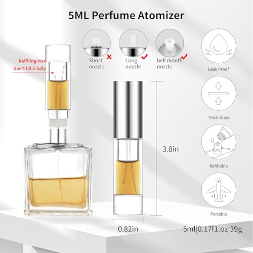 MUB Travel Refillable 5ml Glass Perfume Atomizer Bottle – Top-Filling, Leak-Proof, Clear