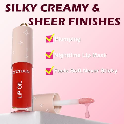 O'CHAIN 12-Color Moisturizing Lip Oil Set with Portable Keychain Pendant
