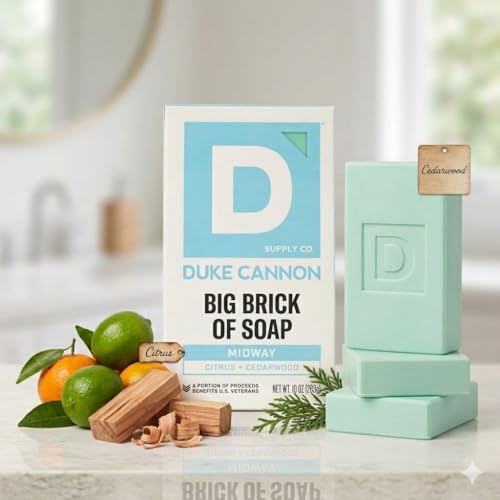 Duke Cannon Men's Extra Large Bar Soap Pack of 2 - Midway Citrus & Cedarwood, 10 oz - Natural, Made in USA