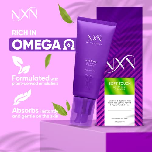 NXN Gel-to-Milk Facial Cleanser - Gentle Daily Wash for Dry & Sensitive Skin, 2 Fl Oz