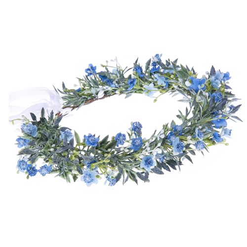 Blue Floral Crown Headband - Adjustable Handmade Wedding Flower Wreath