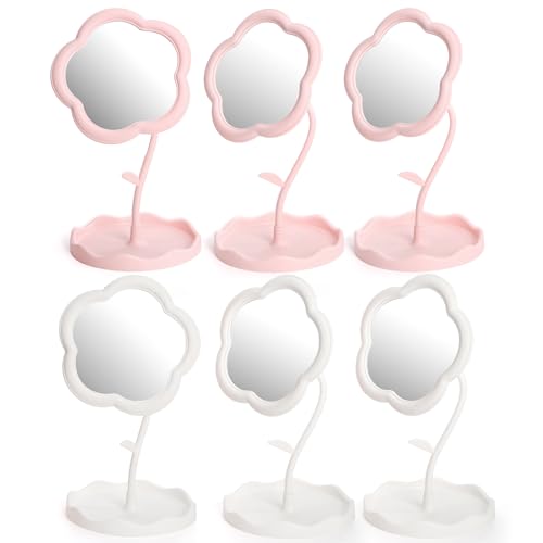 6 Pieces Flower-Shaped Adjustable Vanity Mirrors with Storage Organizer