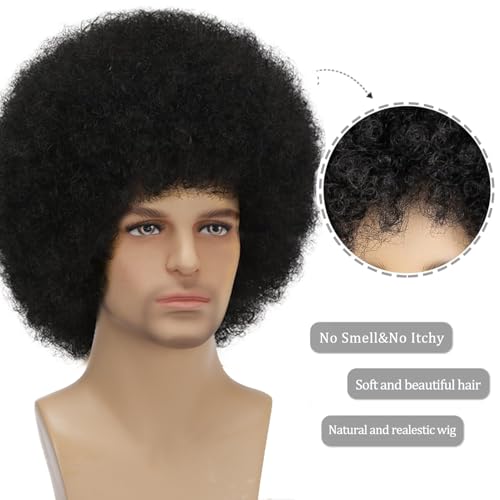 Sabosi Short Afro Wig for Men, 70s Disco Rocker Costume Synthetic Hair