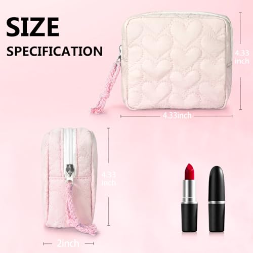JOYYTUU 2-Pack Small Quilted Makeup Bags White & Pink, Waterproof Travel Organizer