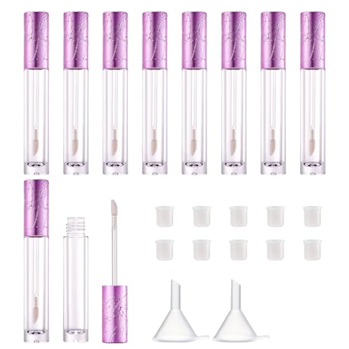 CAIYA Purple 10PCS Refillable Lip Gloss Tubes with Wands - 6ml DIY Containers
