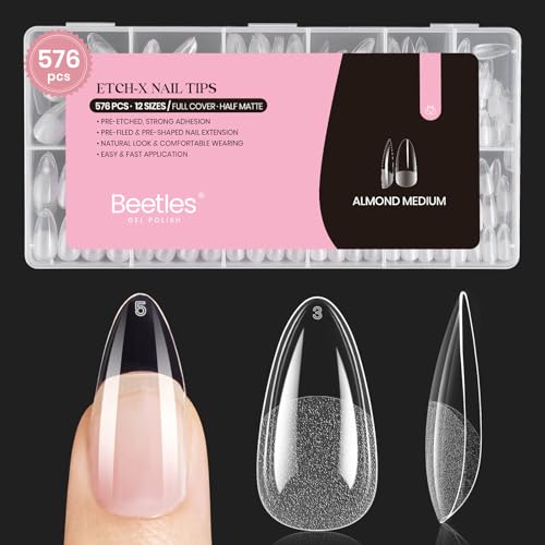 Beetles Medium Almond Nail Tips - 576pcs Pre-Shaped Soft Gel Tips