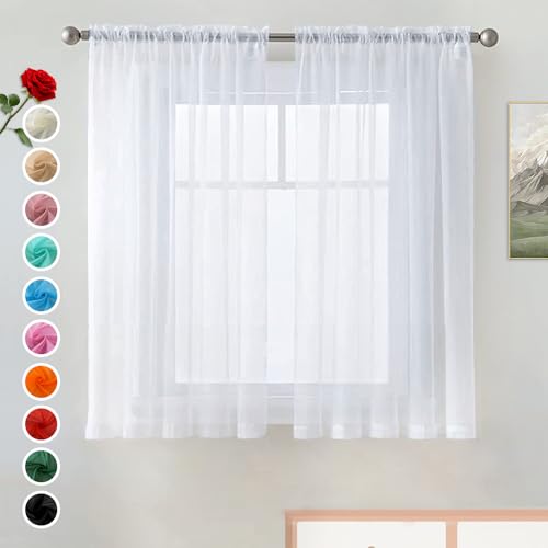 SpaceDresser Sheer Voile Window Curtain Panels - 42" x 45" (White, 2 Panels)